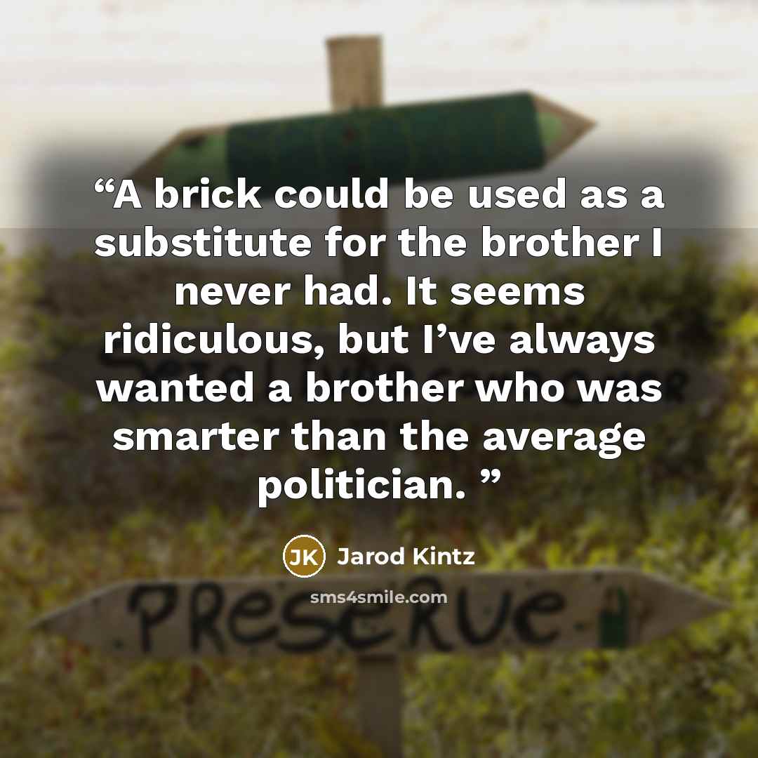 “A brick could be used as a substitute for the brother I never had. It seems ridiculous, but I’ve always wanted a brother who was smarter than the average politician.” quote by Jarod Kintz