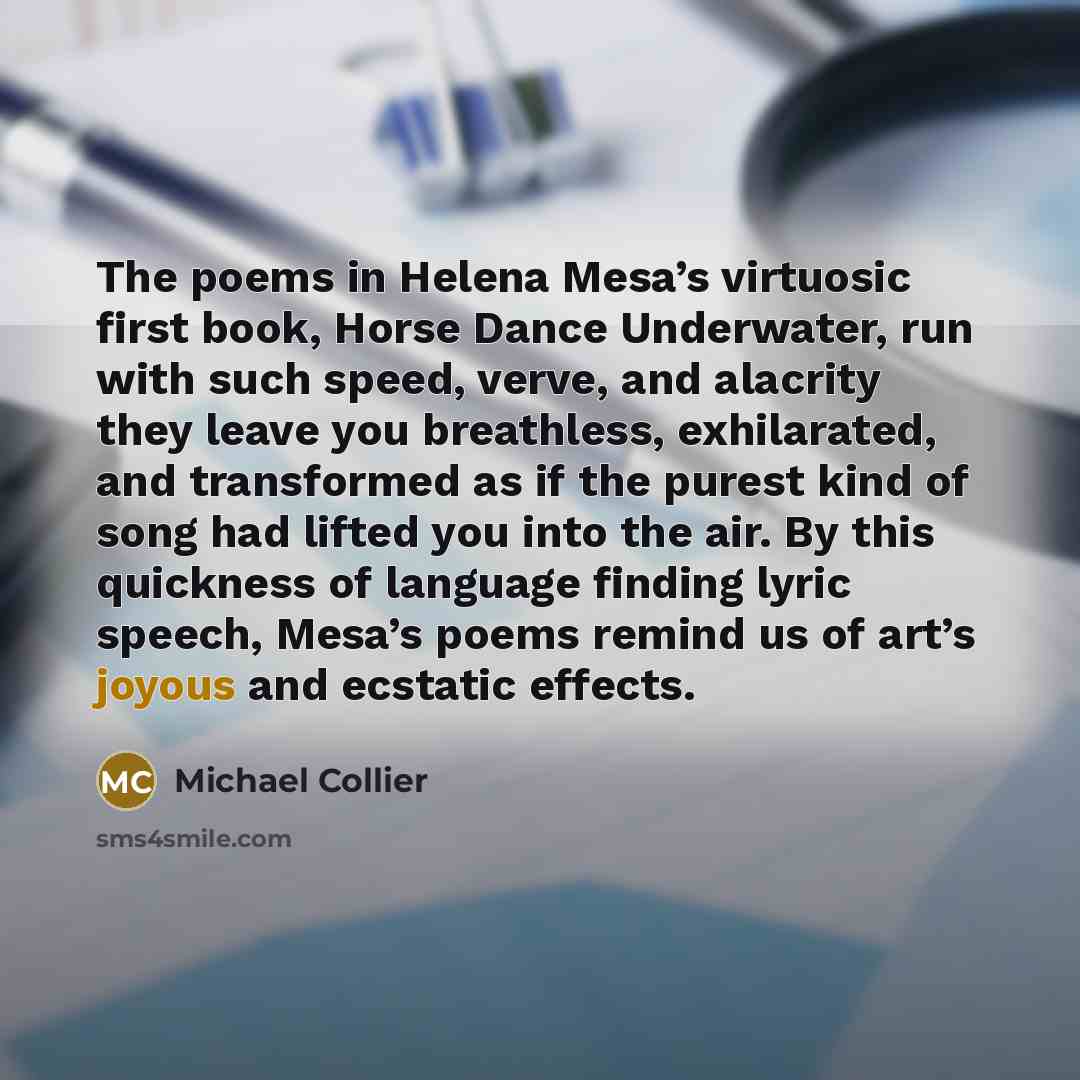“The poems in Helena Mesa’s virtuosic first book, Horse Dance…” quote by Michael Collier