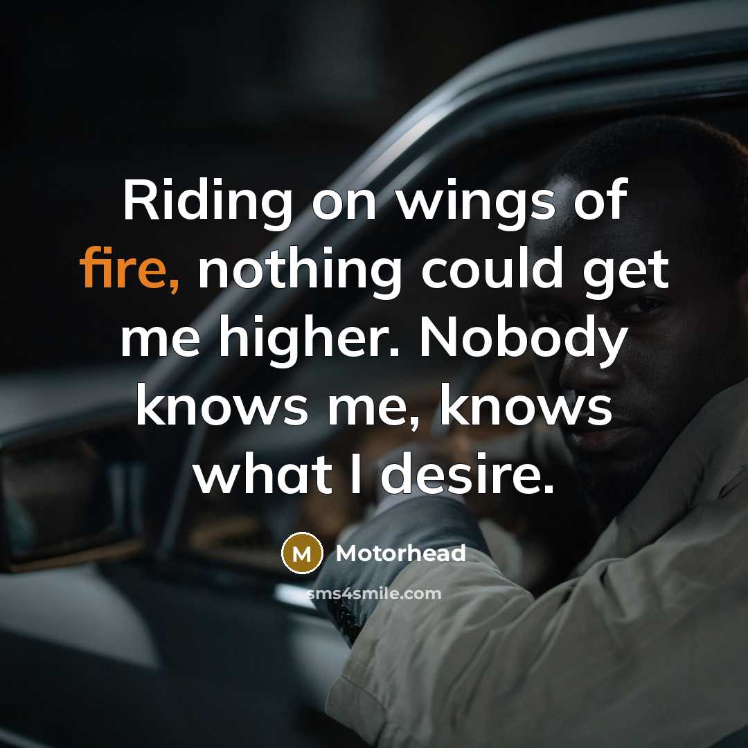 “Riding on wings of fire, nothing could get me higher.…” quote by Motorhead