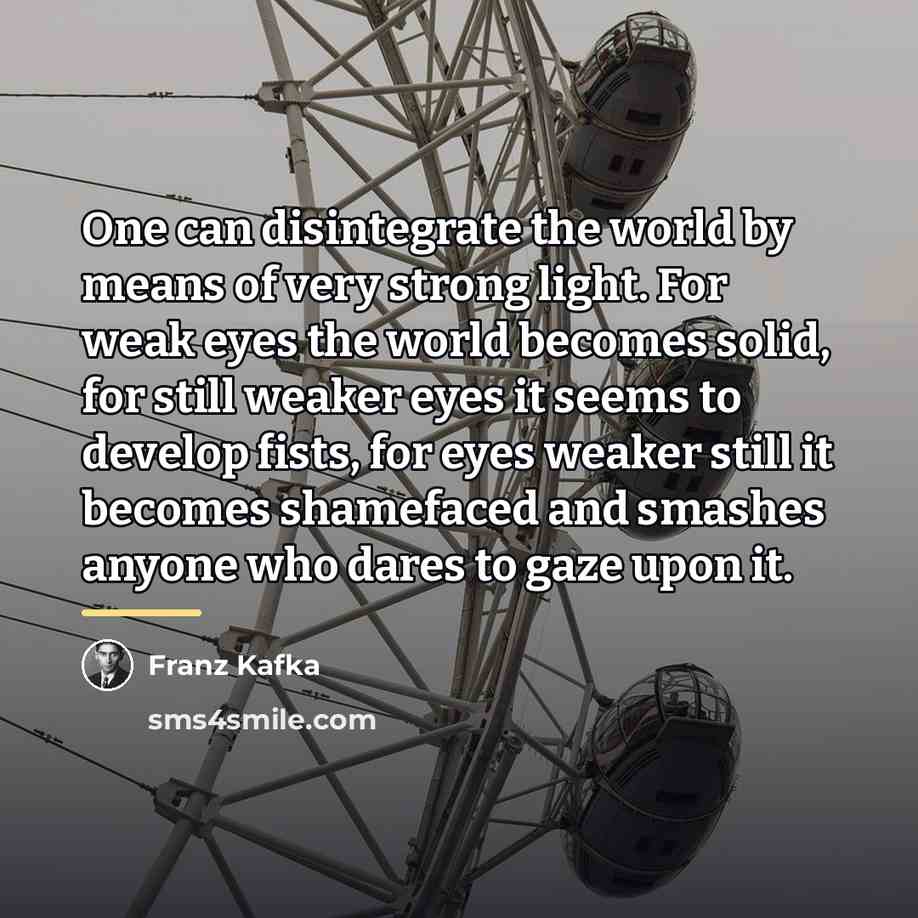 “One can disintegrate the world by means of very strong…” quote by Franz Kafka