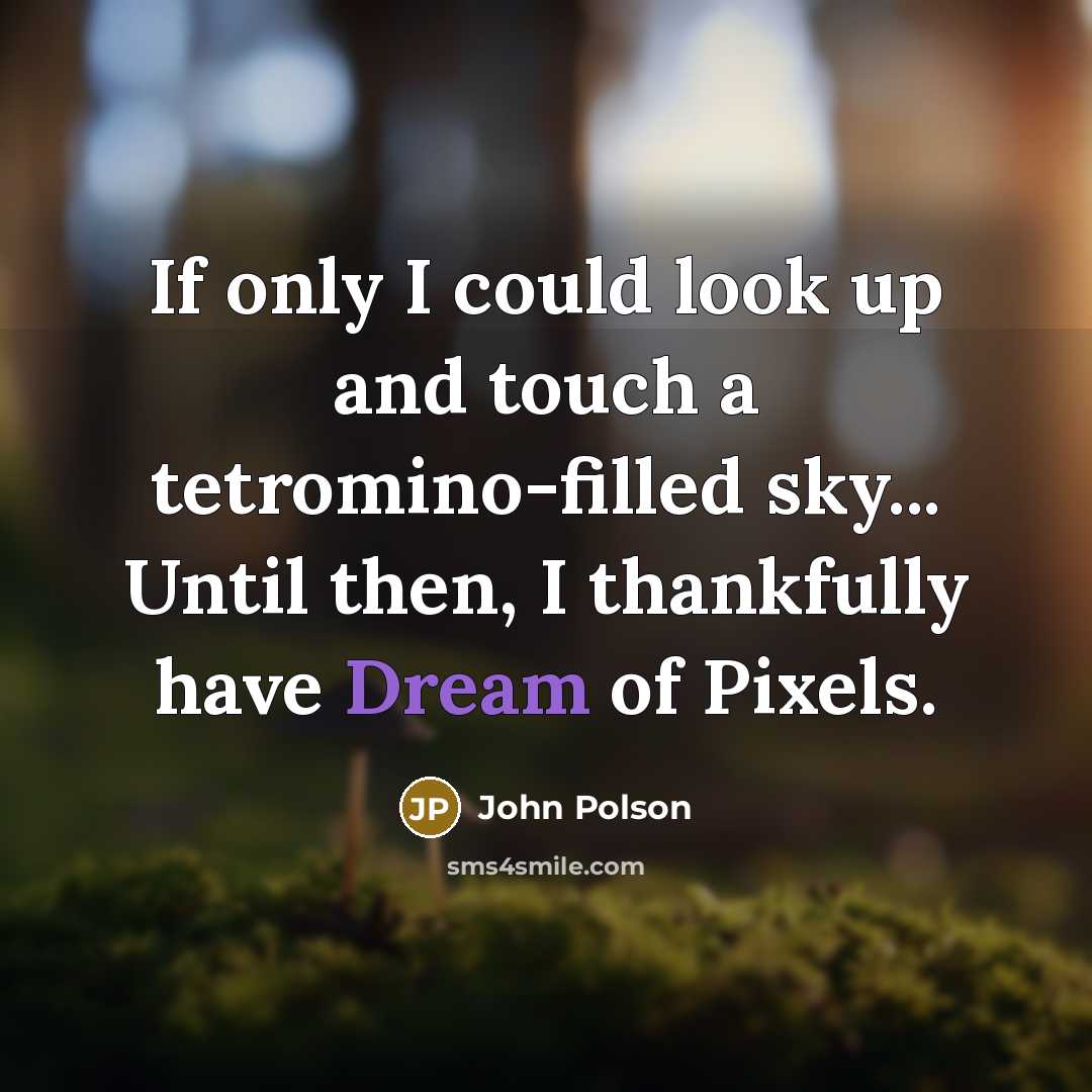 “If only I could look up and touch a tetromino-filled…” quote by John Polson