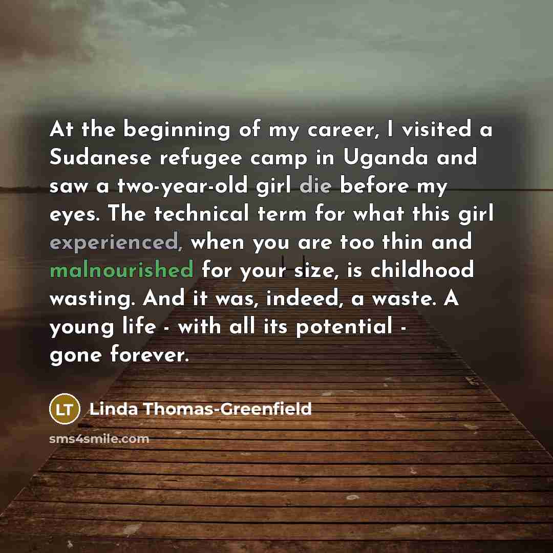 “At the beginning of my career, I visited a Sudanese…” quote by Linda Thomas-Greenfield