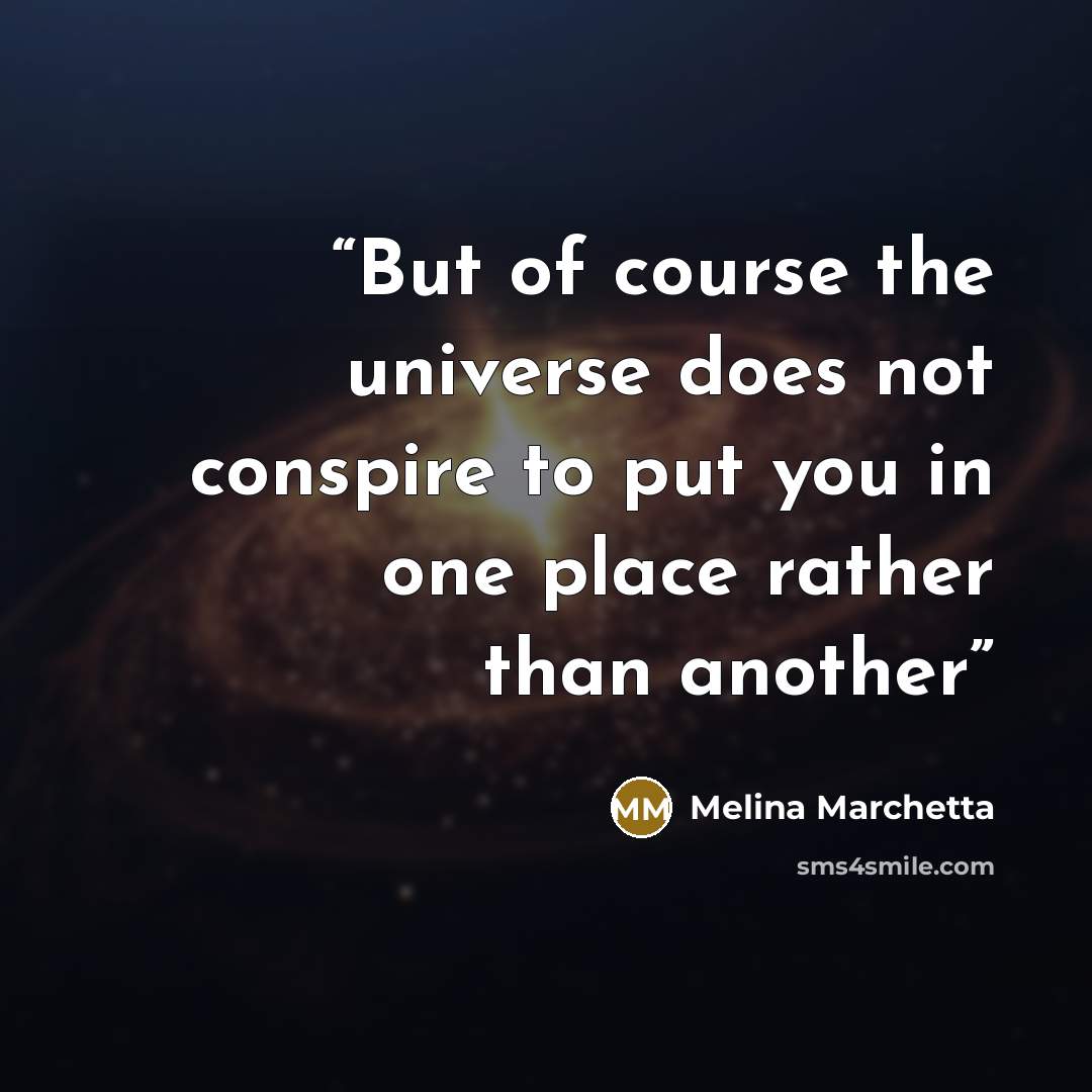 “But of course the universe does not conspire to put you in one place rather than another” quote by Melina Marchetta