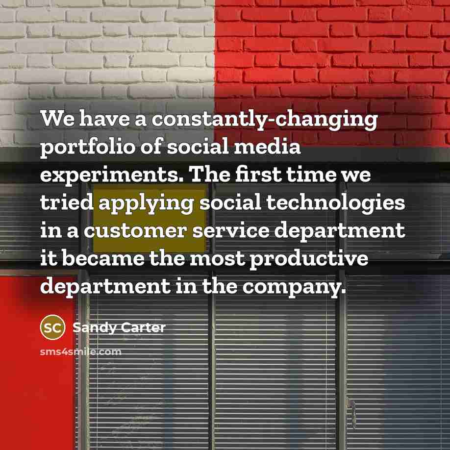 “We have a constantly-changing portfolio of social media experiments. The…” quote by Sandy Carter