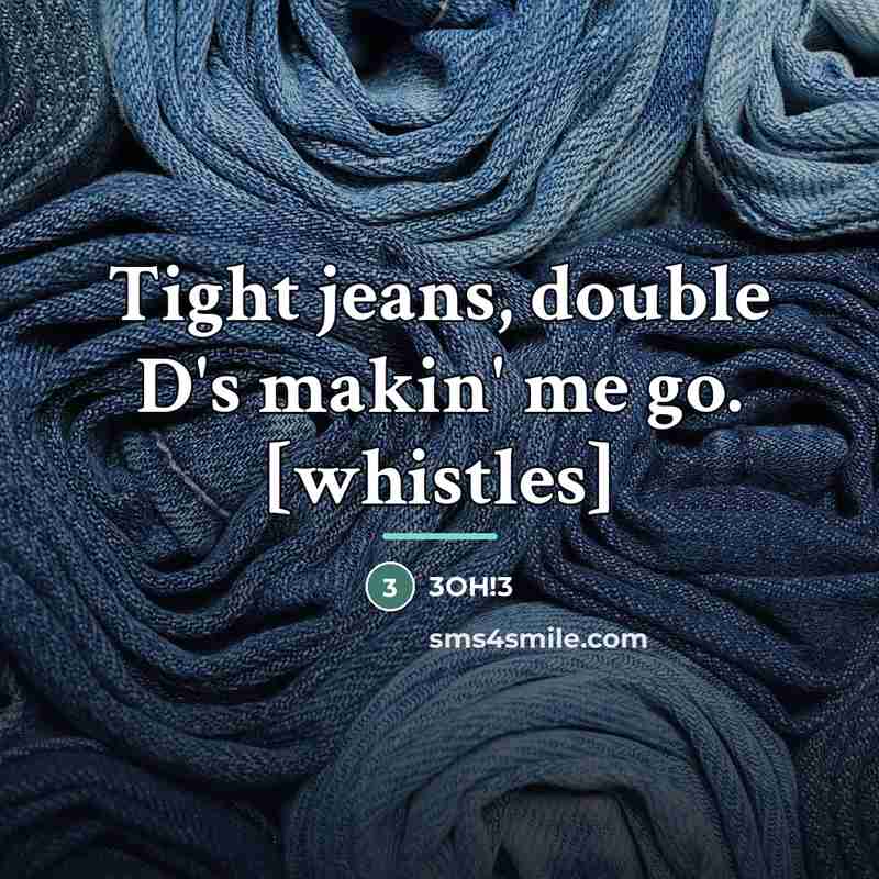 “Tight jeans, double D's makin' me go. [whistles]…” quote by 3OH!3