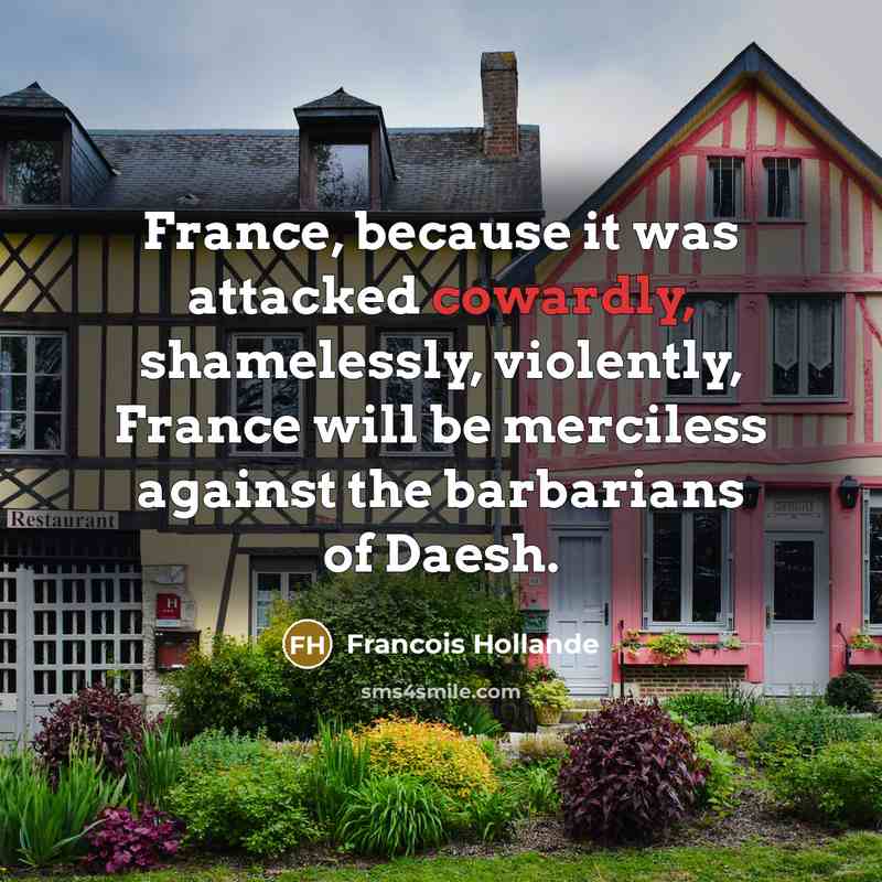 “France, because it was attacked cowardly, shamelessly, violently, France will…” quote by Francois Hollande