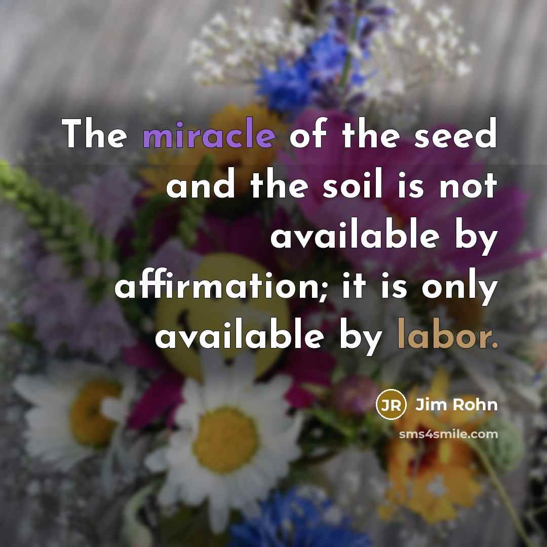 “The miracle of the seed and the soil is not…” quote by Jim Rohn
