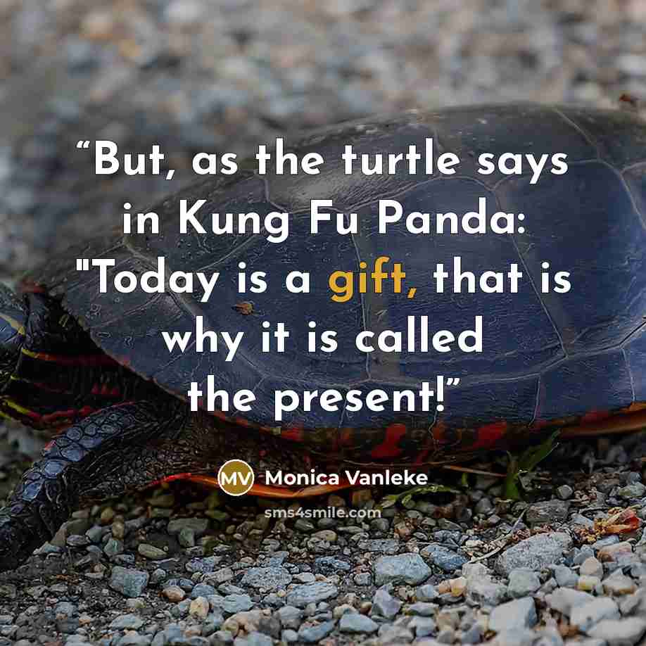 “But, as the turtle says in Kung Fu Panda: "Today is a gift, that is why it is called the present!” quote by Monica Vanleke