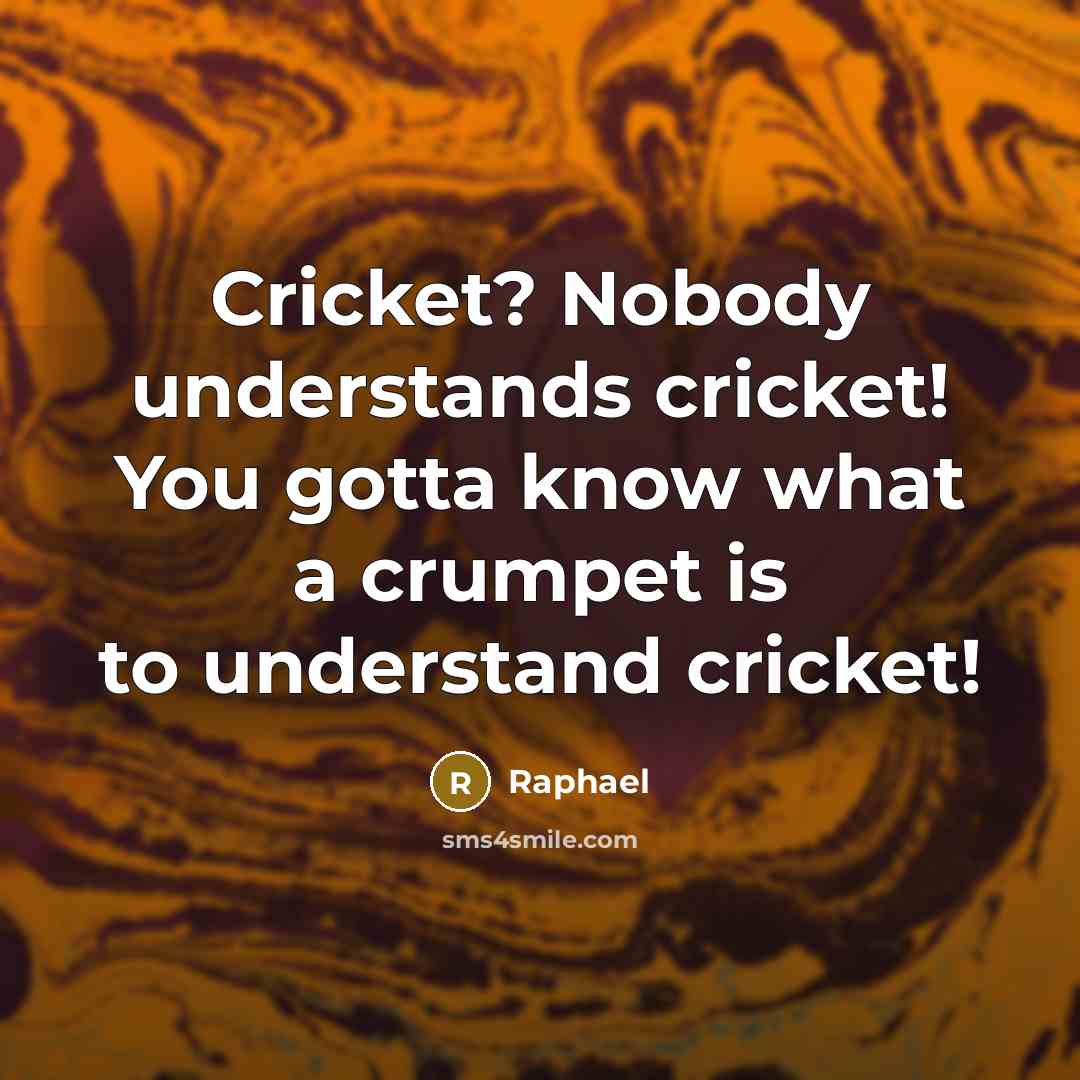 “Cricket? Nobody understands cricket! You gotta know what a crumpet…” quote by Raphael