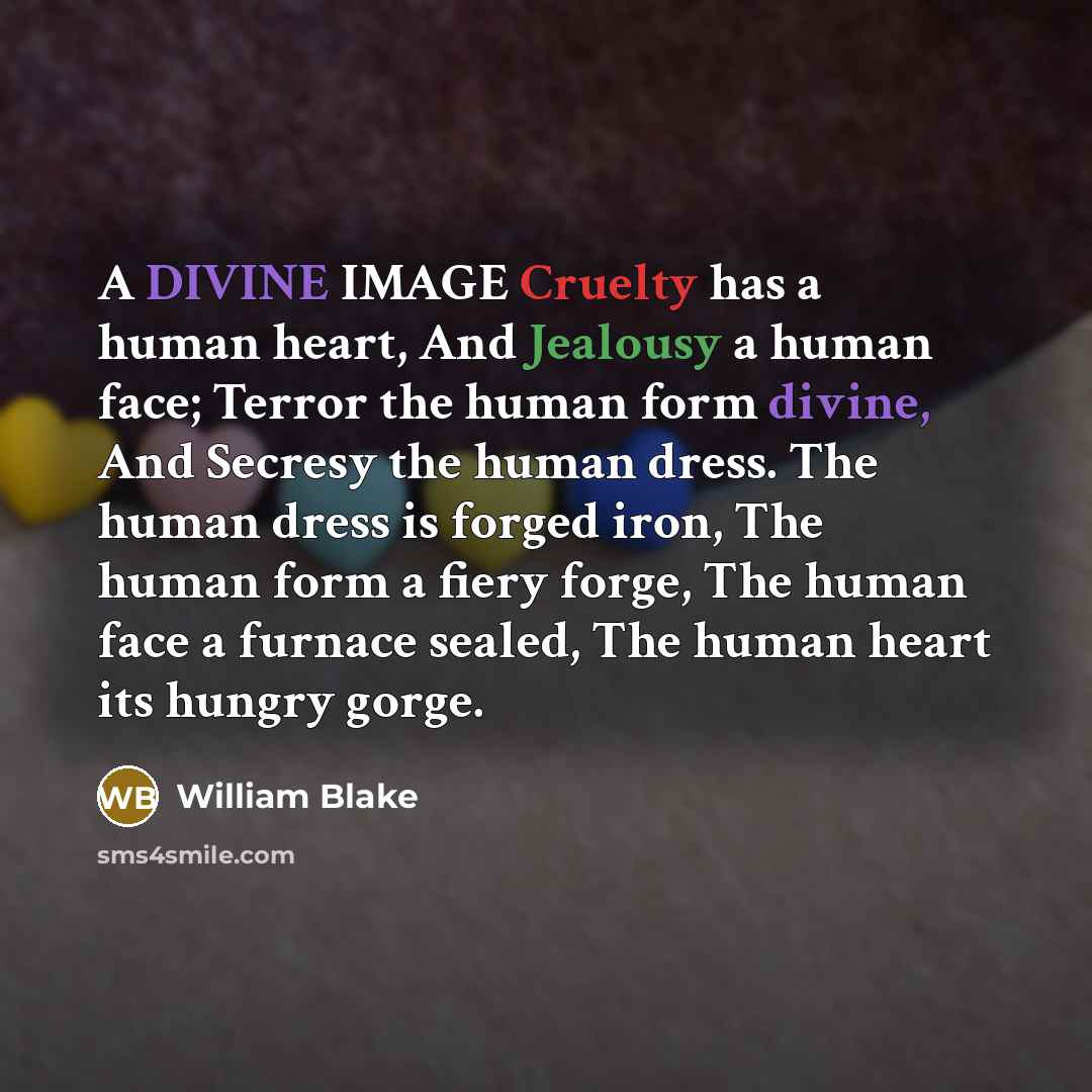 “A DIVINE IMAGE Cruelty has a human heart, And Jealousy…” quote by William Blake