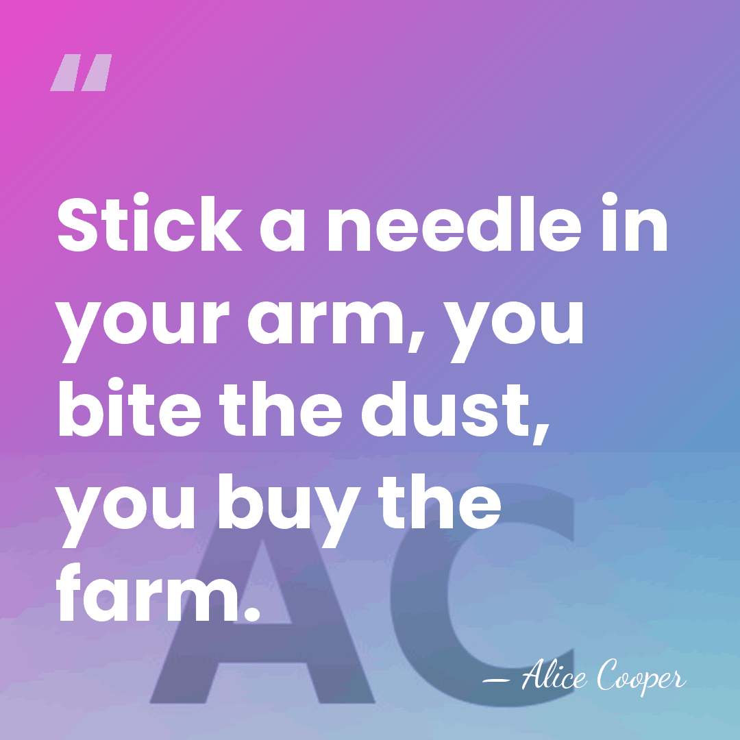 Stick a needle in your arm, you bite the dust, you buy&hellip; - Alice Cooper