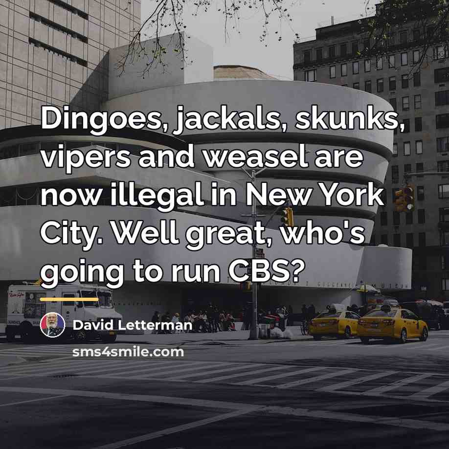 “Dingoes, jackals, skunks, vipers and weasel are now illegal in…” quote by David Letterman