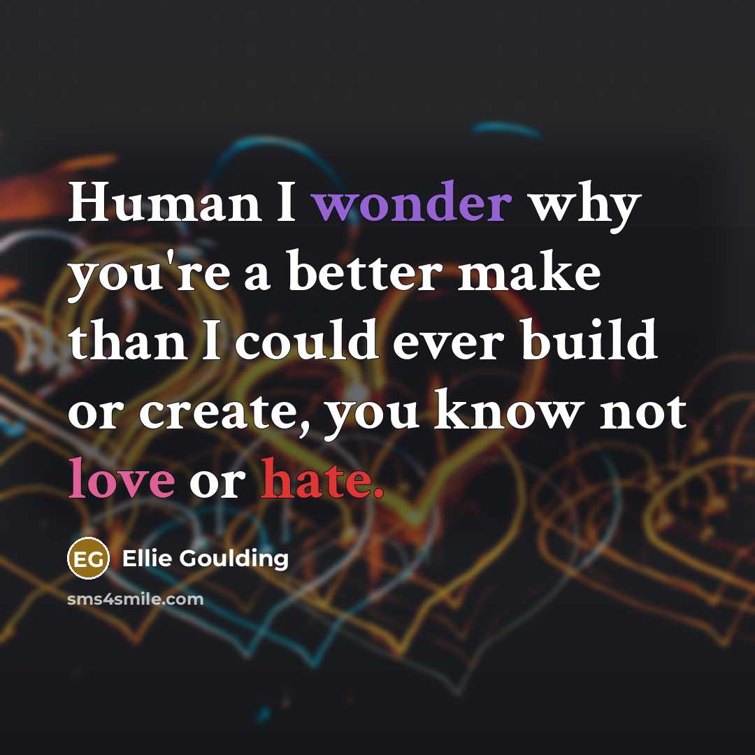 “Human I wonder why you're a better make than I…” quote by Ellie Goulding