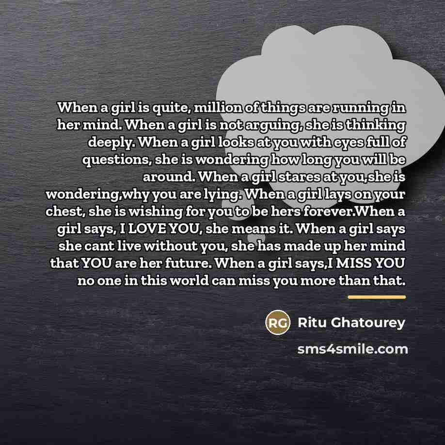 “When a girl is quite, million of things are running…” quote by Ritu Ghatourey