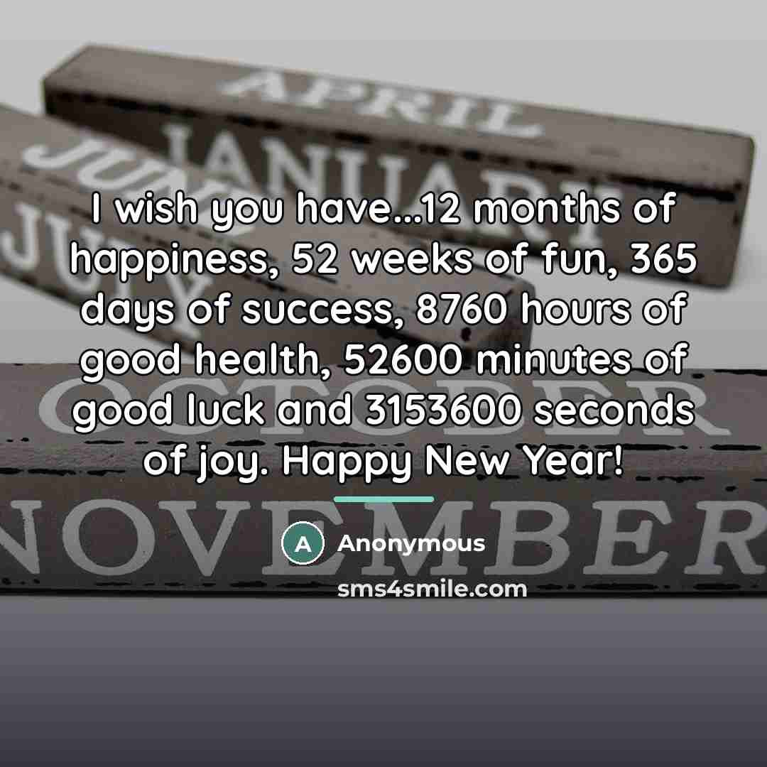 “I wish you have...12 months of happiness, 52 weeks of…” quote by Anonymous