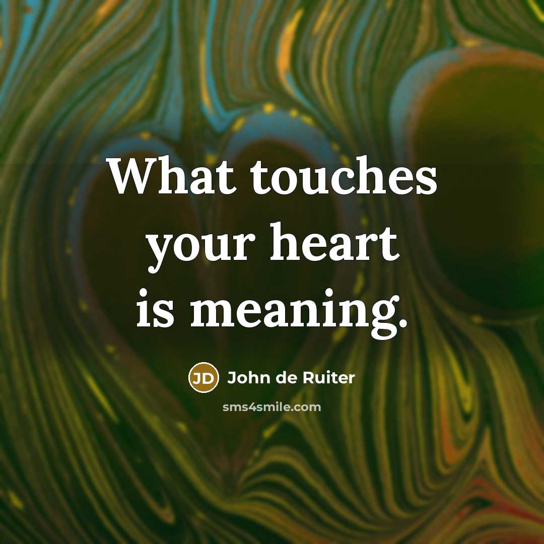 “What touches your heart is meaning.…” quote by John de Ruiter
