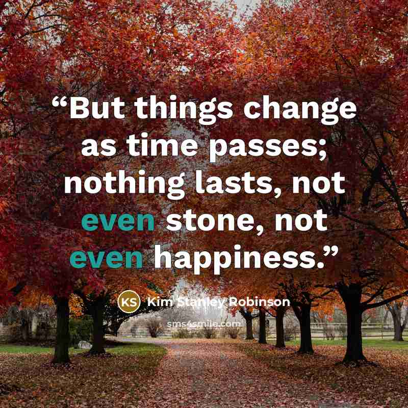 “But things change as time passes; nothing lasts, not even stone, not even happiness.” quote by Kim Stanley Robinson