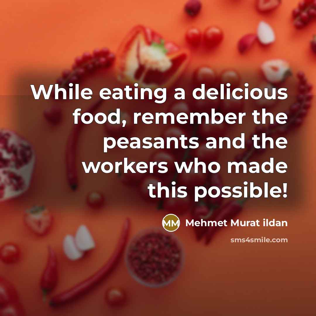 “While eating a delicious food, remember the peasants and the…” quote by Mehmet Murat Ildan