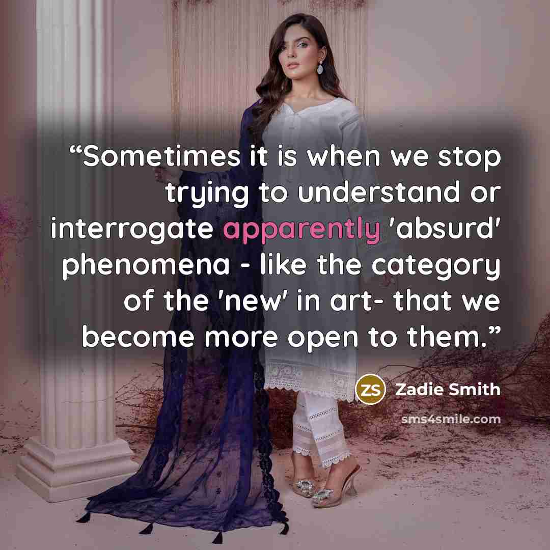 “Sometimes it is when we stop trying to understand or interrogate apparently 'absurd' phenomena - like the category of the 'new' in art- that we become more open to them.” quote by Zadie Smith