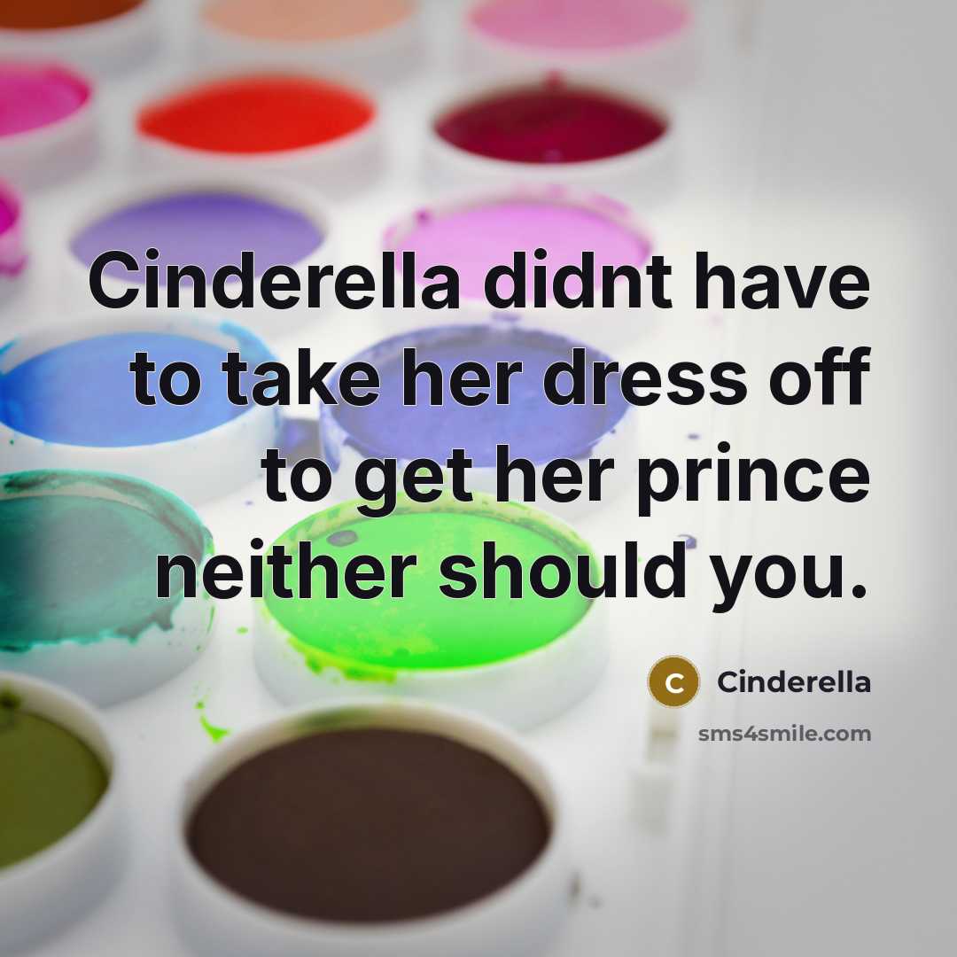 “Cinderella didnt have to take her dress off to get her prince neither should you.” quote by Cinderella