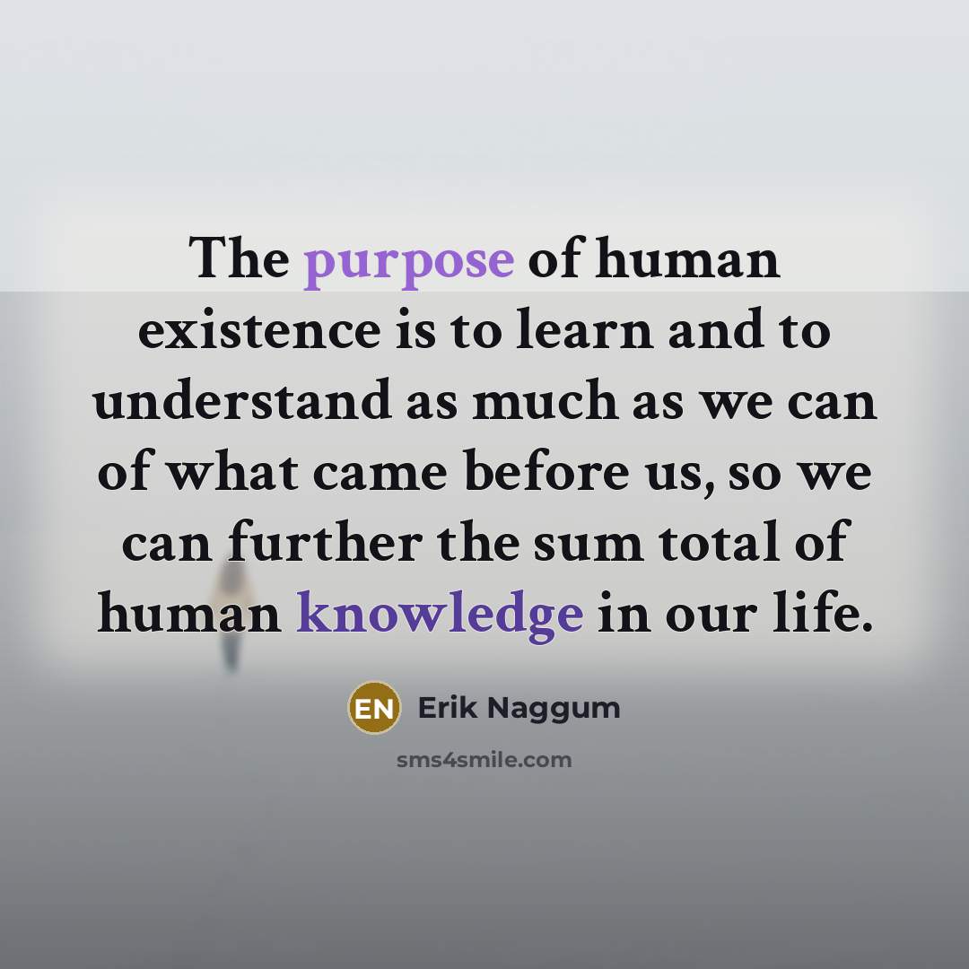 “The purpose of human existence is to learn and to…” quote by Erik Naggum