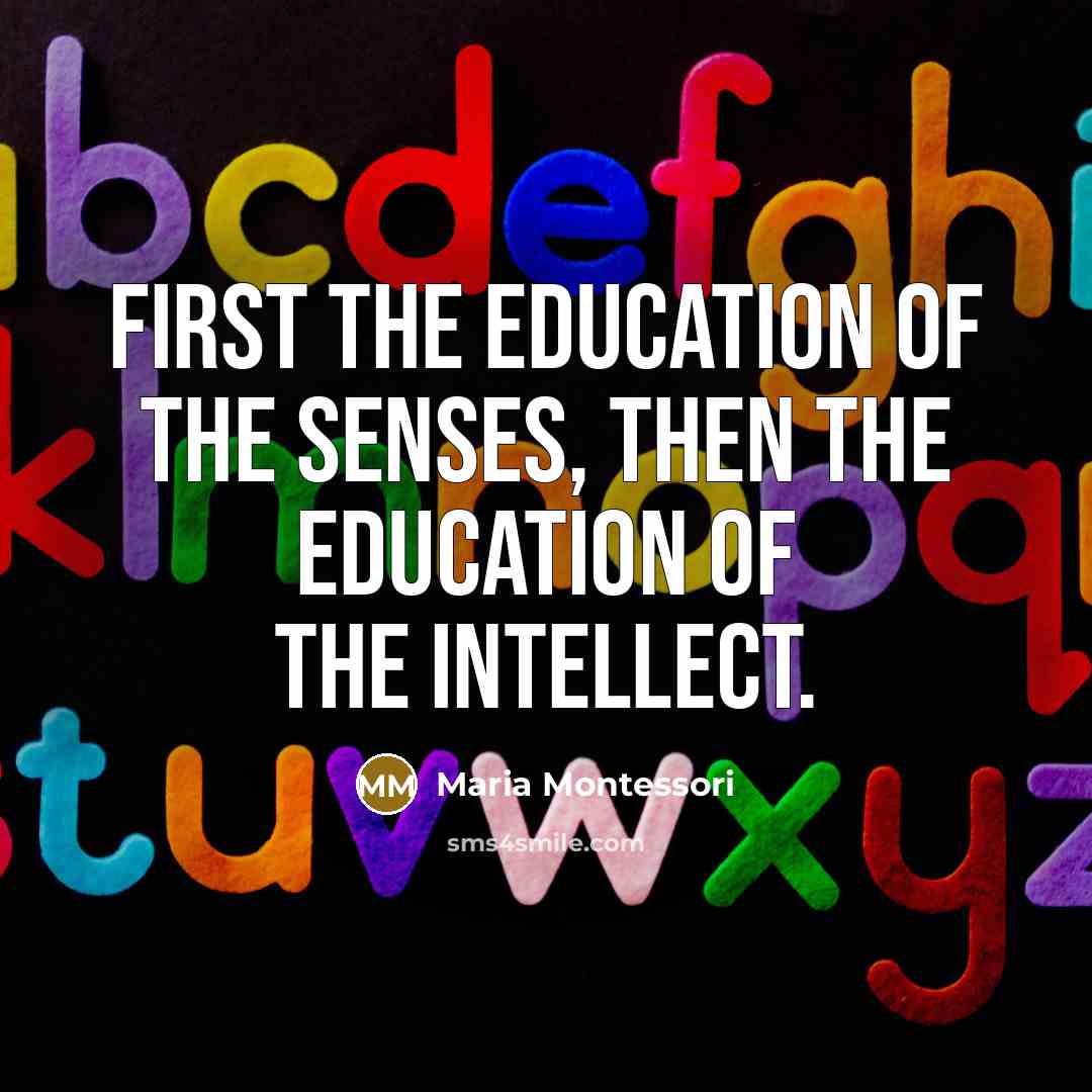“First the education of the senses, then the education of…” quote by Maria Montessori