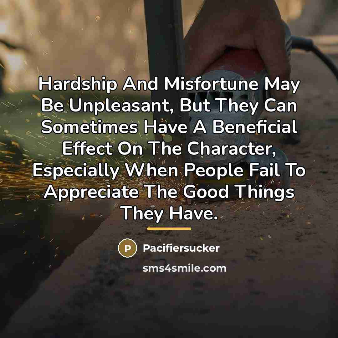 “Hardship And Misfortune May Be Unpleasant, But They Can Sometimes…” quote by Pacifiersucker