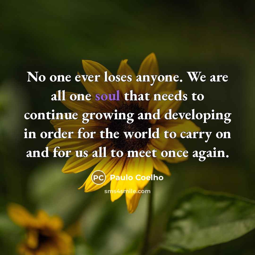 “No one ever loses anyone. We are all one soul…” quote by Paulo Coelho