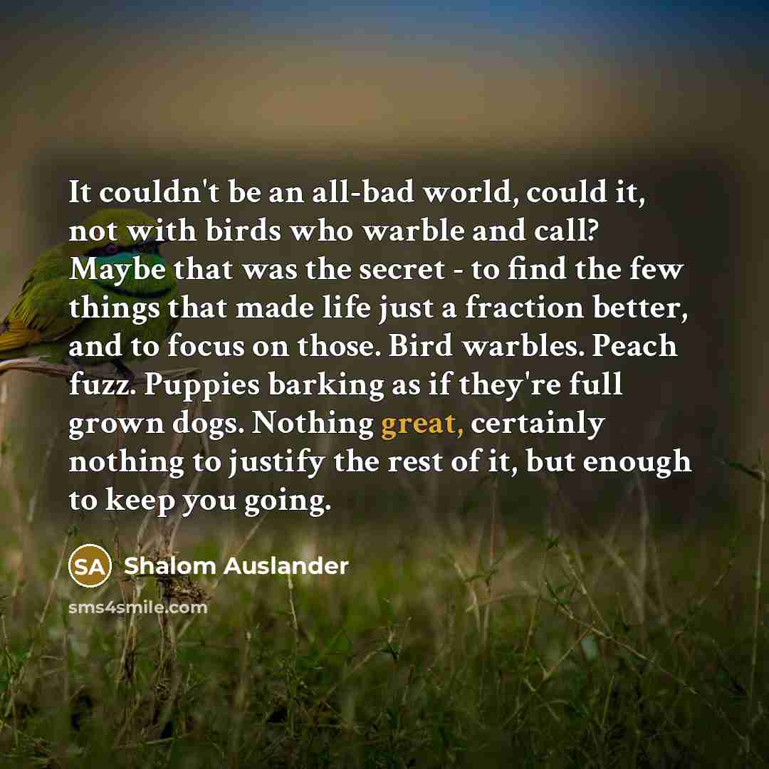 “It couldn't be an all-bad world, could it, not with…” quote by Shalom Auslander