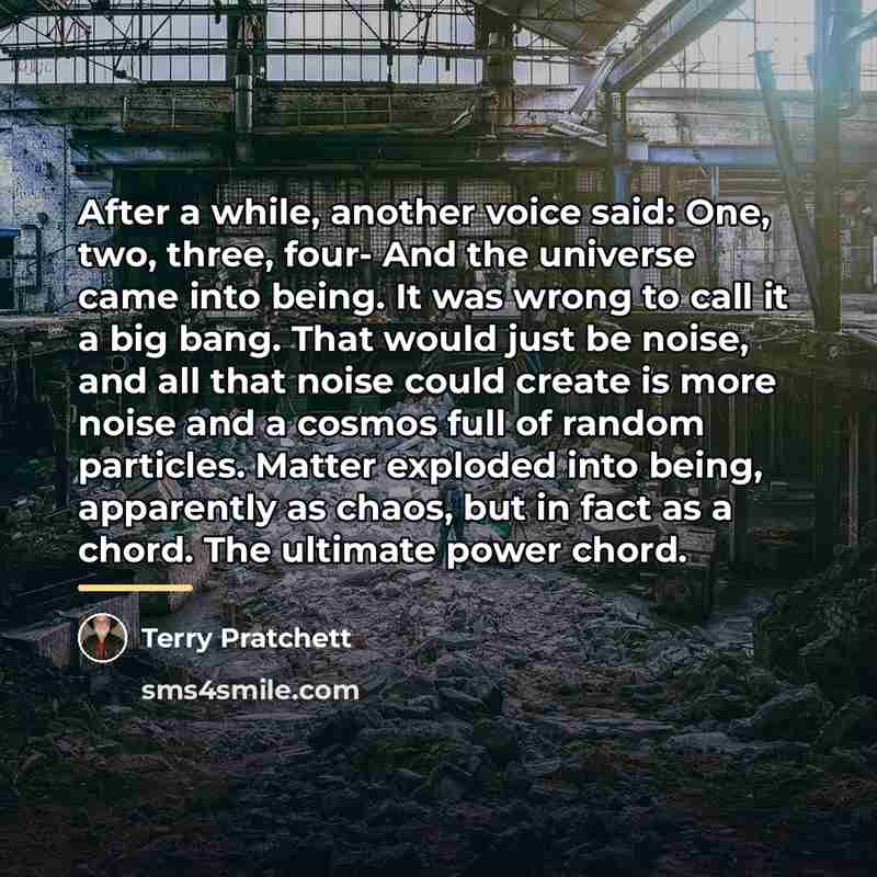 “After a while, another voice said: One, two, three, four-…” quote by Terry Pratchett