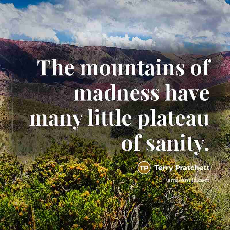 “The mountains of madness have many little plateau of sanity.…” quote by Terry Pratchett