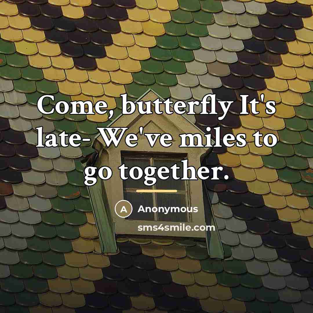 “Come, butterfly It's late- We've miles to go together.…” quote by Anonymous