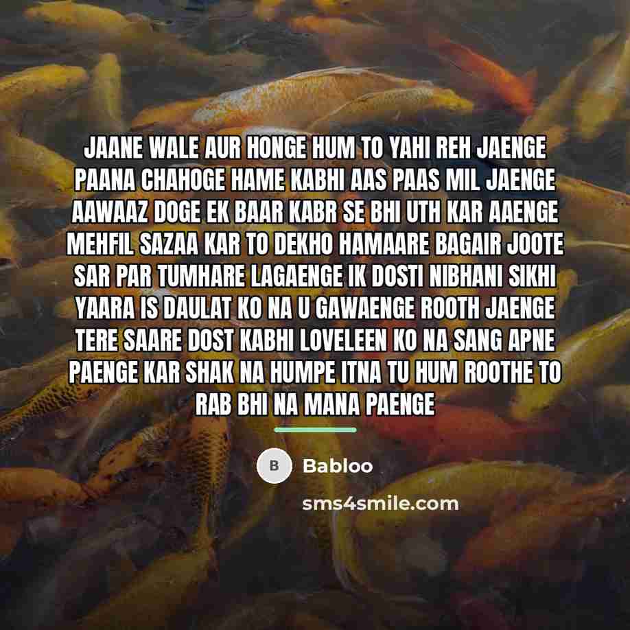 “Jaane Wale Aur Honge Hum To Yahi Reh Jaenge Paana…” quote by Babloo