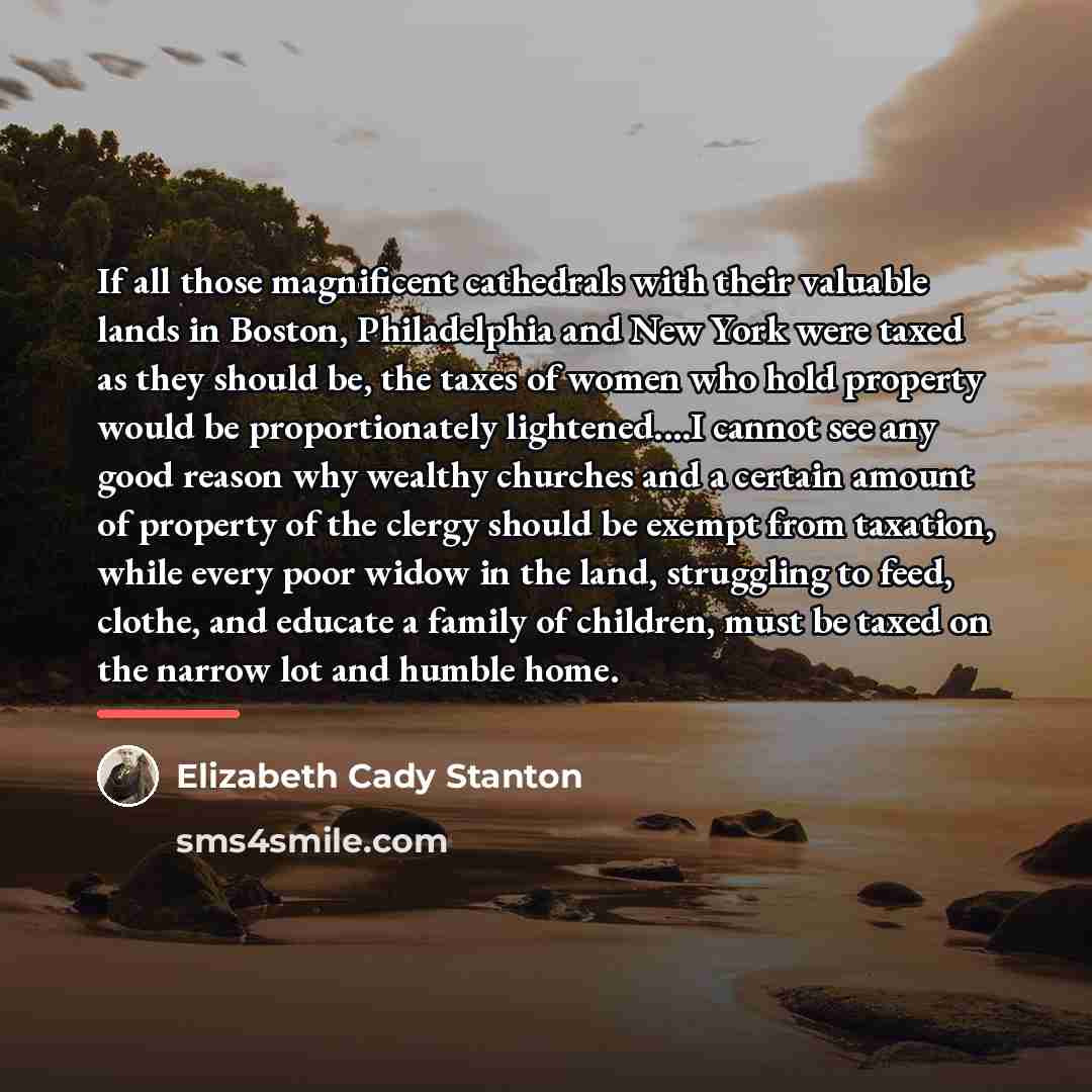 “If all those magnificent cathedrals with their valuable lands in…” quote by Elizabeth Cady Stanton