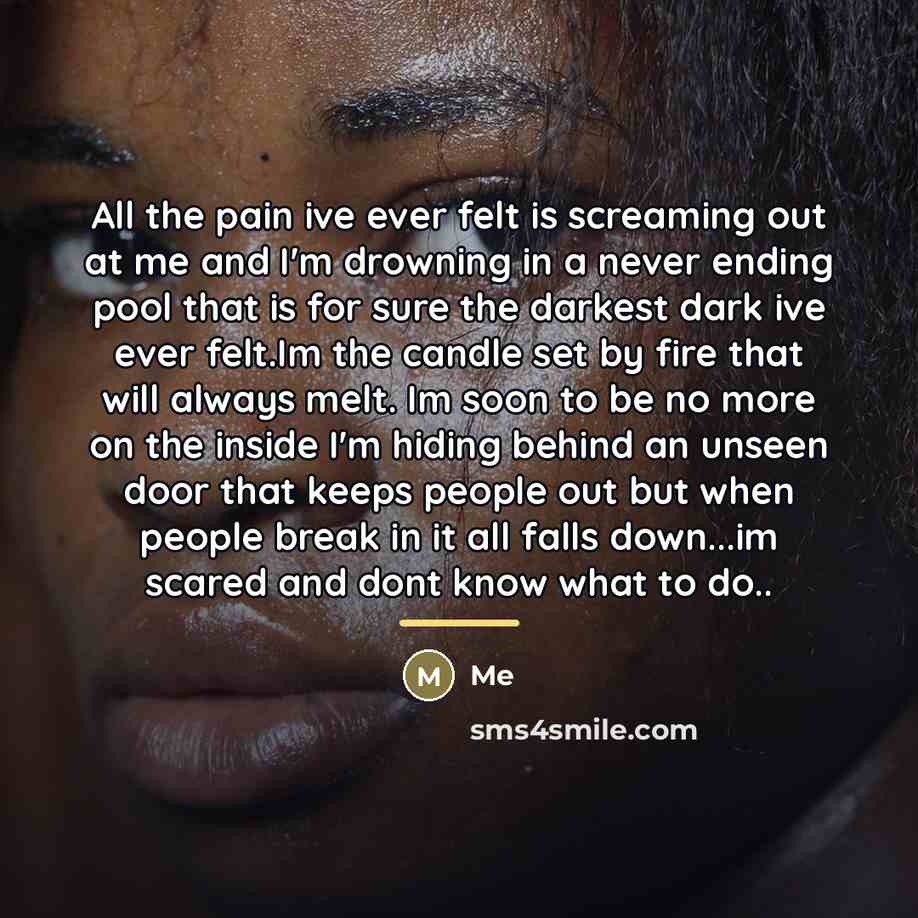 “All the pain ive ever felt is screaming out at…” quote by Me