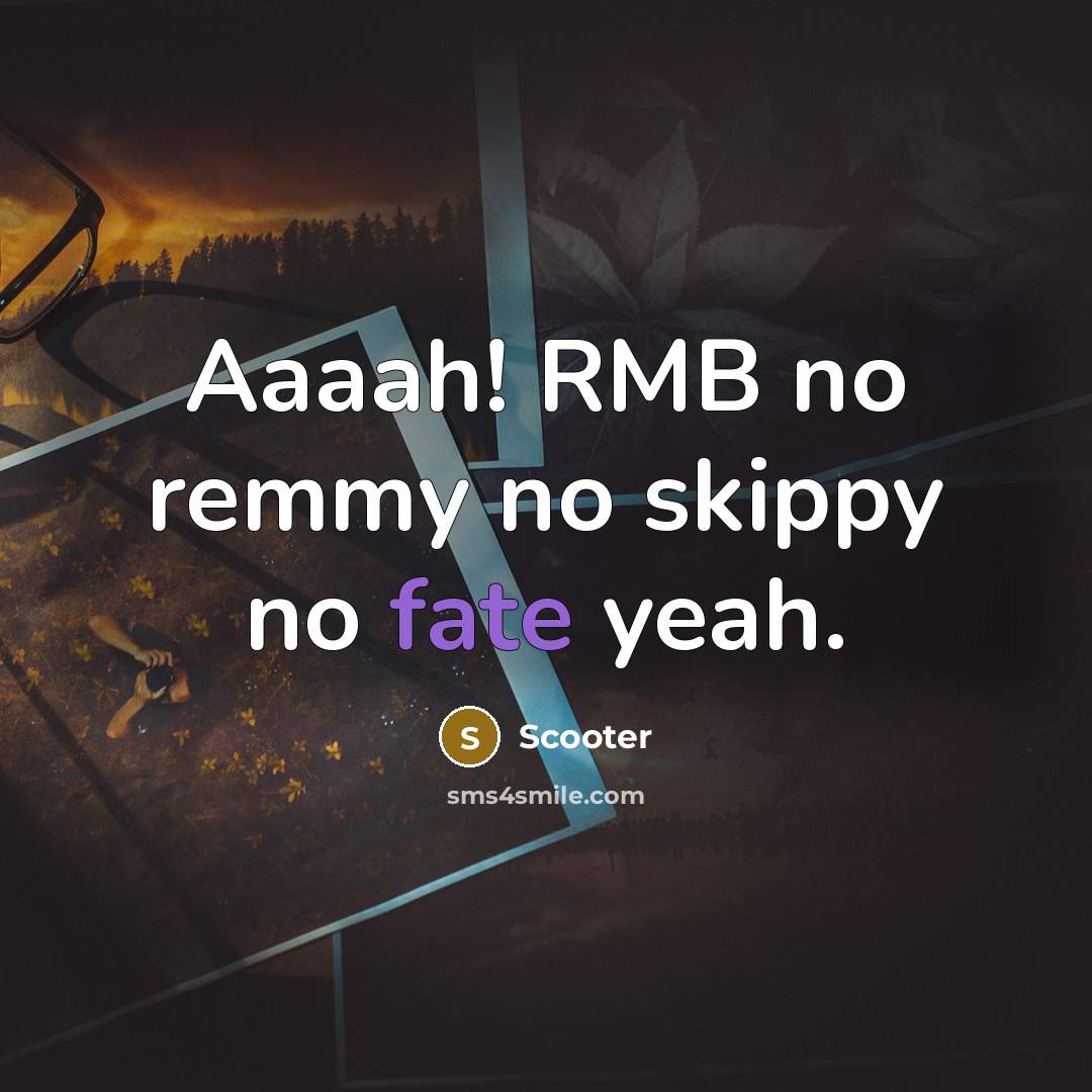 “Aaaah! RMB no remmy no skippy no fate yeah.…” quote by Scooter