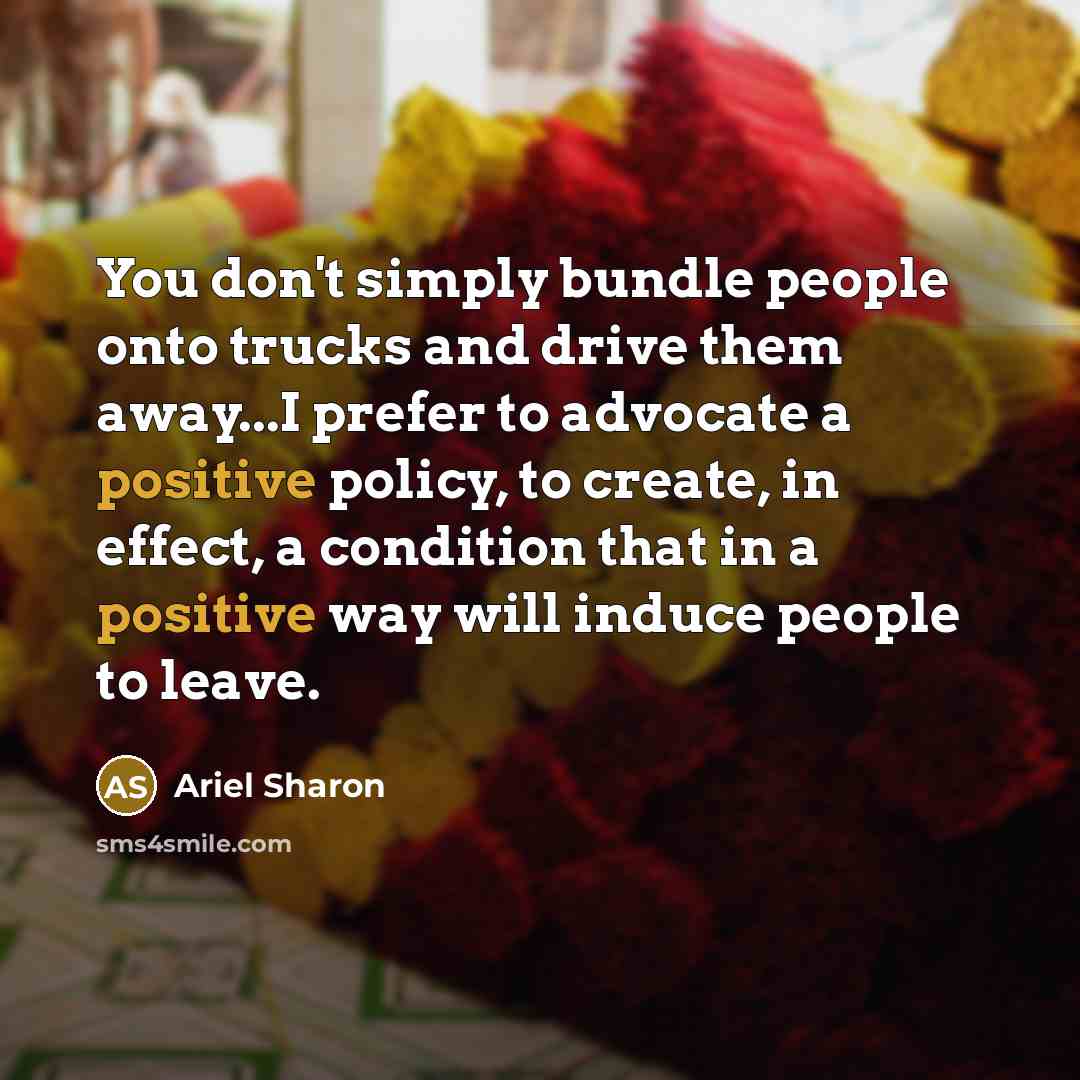 “You don't simply bundle people onto trucks and drive them…” quote by Ariel Sharon