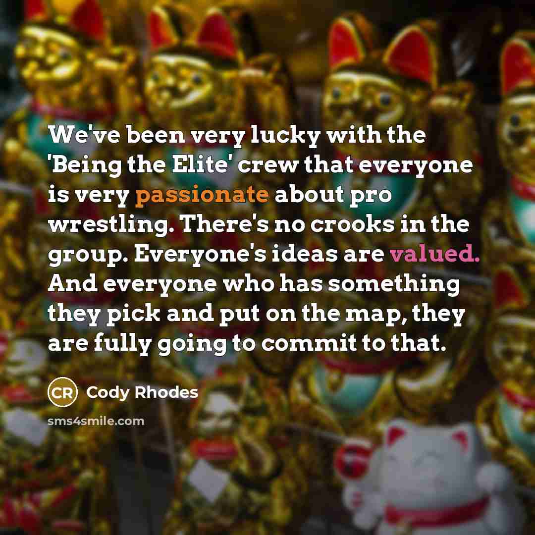 “We've been very lucky with the 'Being the Elite' crew…” quote by Cody Rhodes