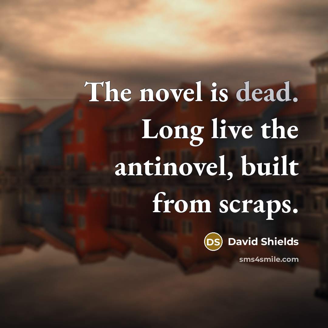 “The novel is dead. Long live the antinovel, built from…” quote by David Shields