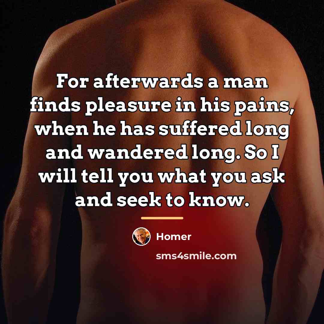 “For afterwards a man finds pleasure in his pains, when…” quote by Homer