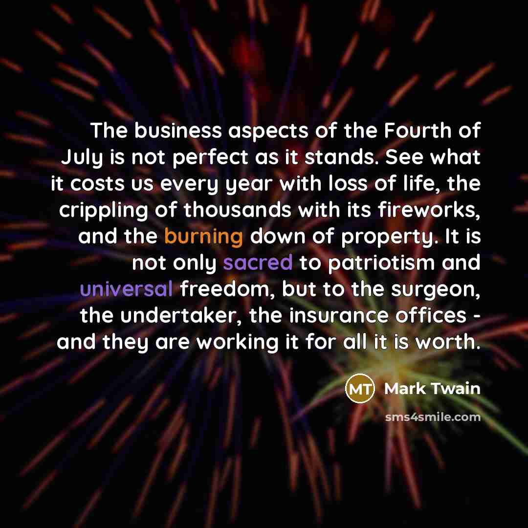 “The business aspects of the Fourth of July is not…” quote by Mark Twain