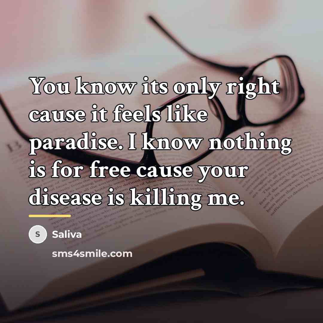 “You know its only right cause it feels like paradise.…” quote by Saliva