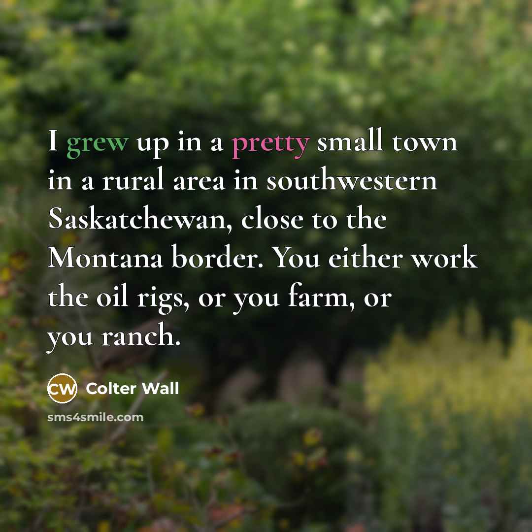 “I grew up in a pretty small town in a…” quote by Colter Wall