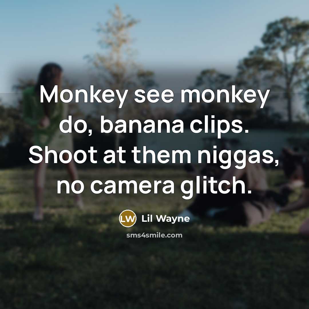 “Monkey see monkey do, banana clips. Shoot at them niggas, no camera glitch.” quote by Lil Wayne