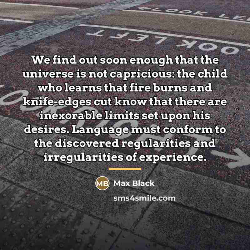 “We find out soon enough that the universe is not…” quote by Max Black