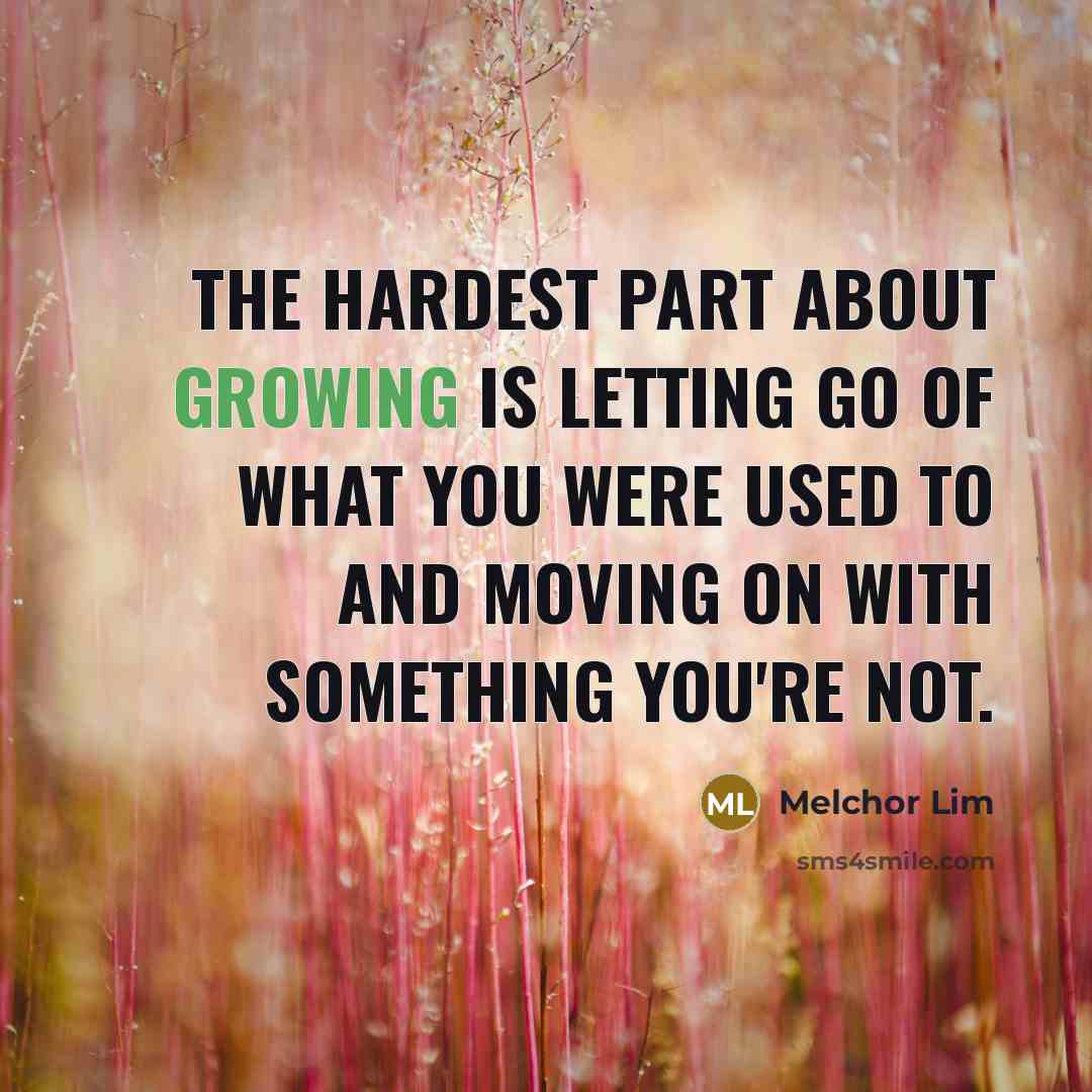 “The hardest part about growing is letting go of what…” quote by Melchor Lim