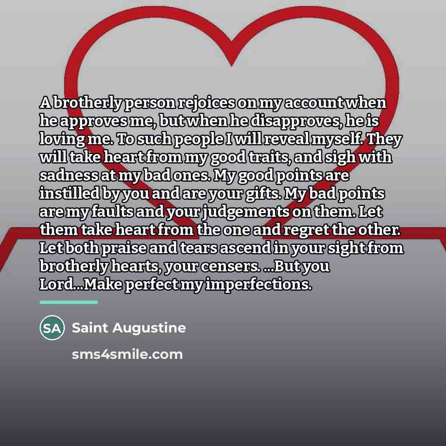 “A brotherly person rejoices on my account when he approves…” quote by Saint Augustine