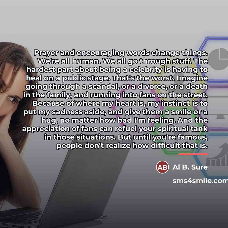 “Prayer and encouraging words change things. We're all human. We…” quote by Al B. Sure
