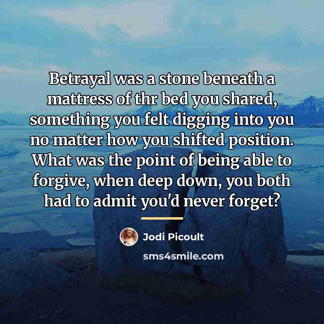 “Betrayal was a stone beneath a mattress of thr bed…” quote by Jodi Picoult