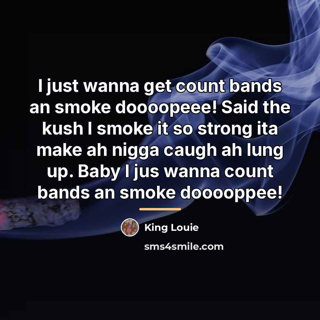 “I just wanna get count bands an smoke doooopeee! Said…” quote by King Louie
